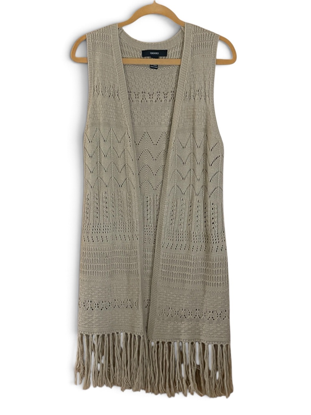 Forever 21 Beige Crochet Fringe Sleeveless Vest